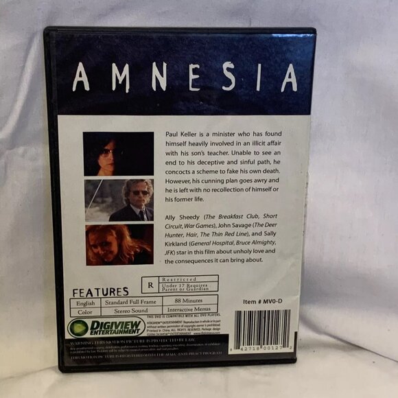 Amnesia (DVD, 1997) Slimcase Full Screen Ally Sheedy, John Savage - Picture 2 of 3